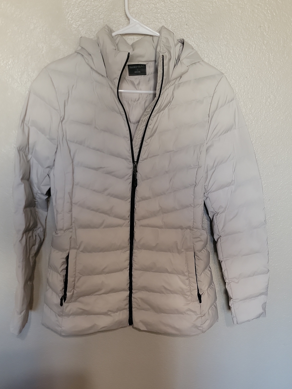 Light Gray Packable Hooded Puffer Jacket - Women's